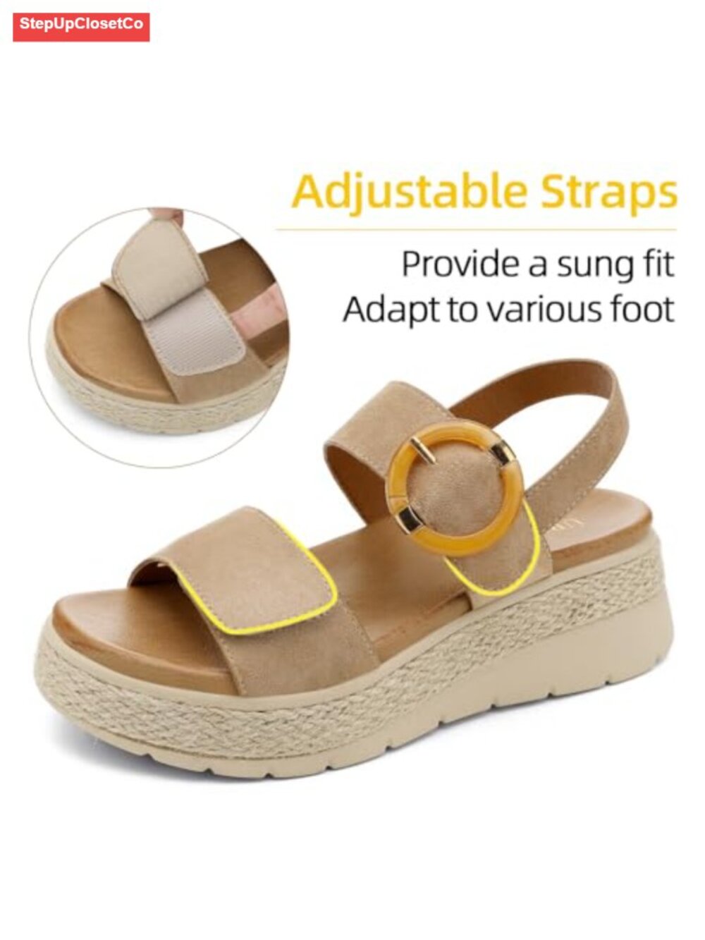 Womens Espadrille Platform Sandals Low Wedge Orthopedic Arch Support - Picture 3 of 6